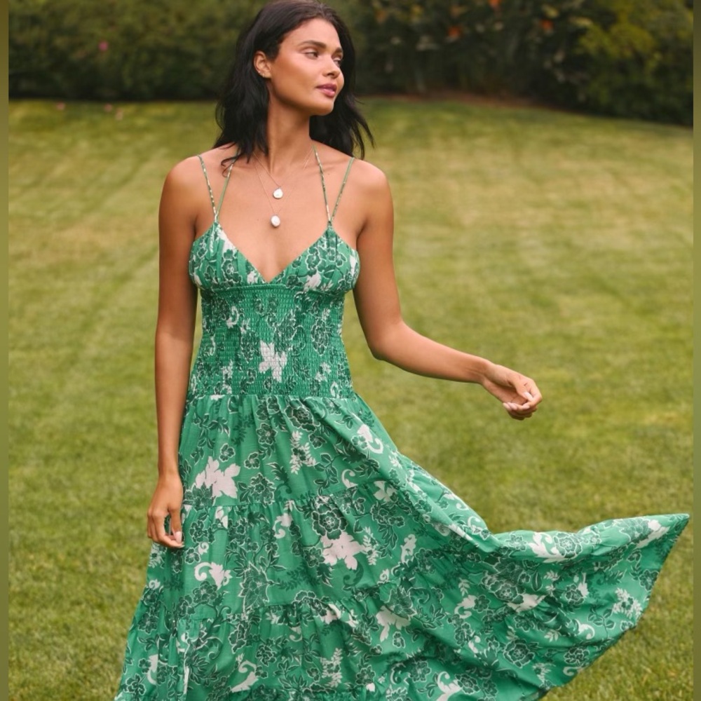 Anthropologie Kelly green maxi sun dress floral boho beach preppy NWT